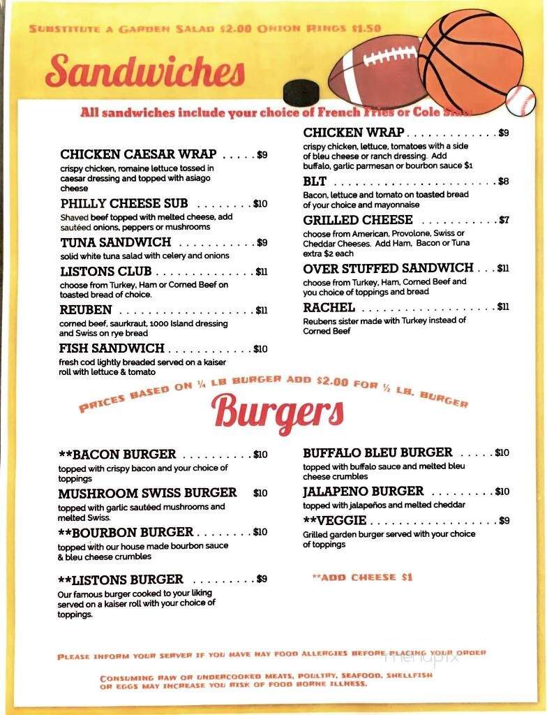 Listons Bar & Grill - Worthington, MA menu_pic