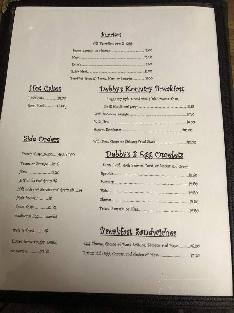 Debby's Kountry Kitchen - Eunice, NM menu_pic