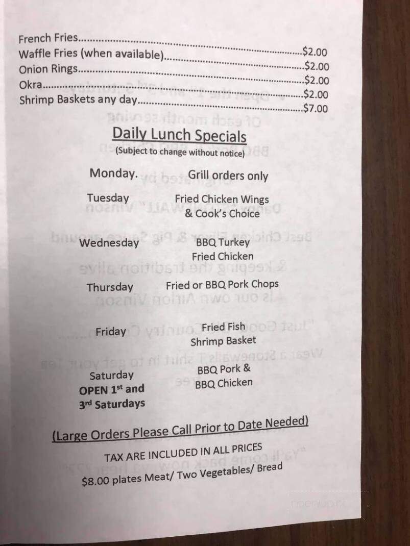 Stonewall's Restaurant & Grill - Goldsboro, NC menu_pic
