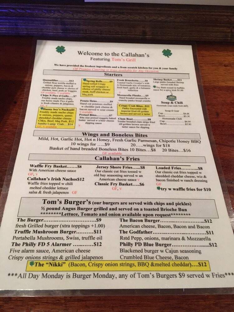 Callahan's Grille - Philadelphia, PA menu_pic