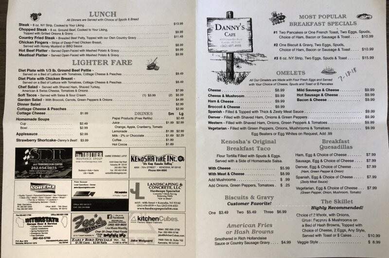 Danny's Cafe - Kenosha, WI menu_pic