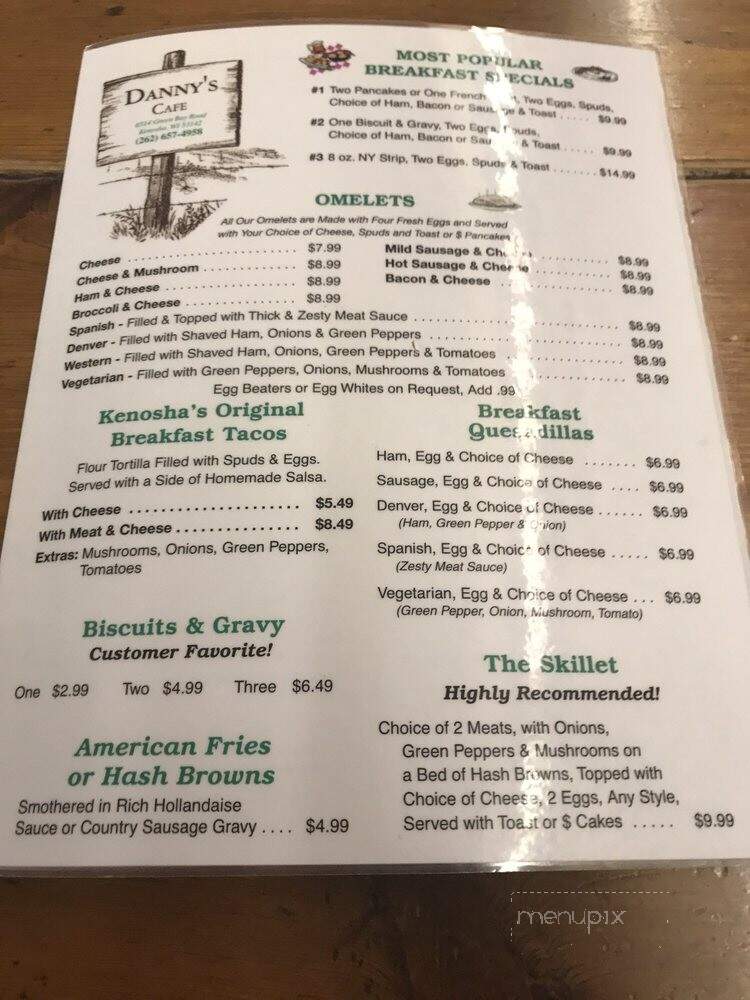 Danny's Cafe - Kenosha, WI menu_pic