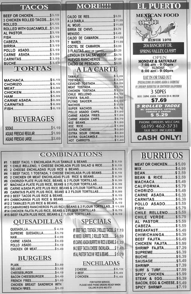 El Puerto Taco Shop - Spring Valley, CA menu_pic