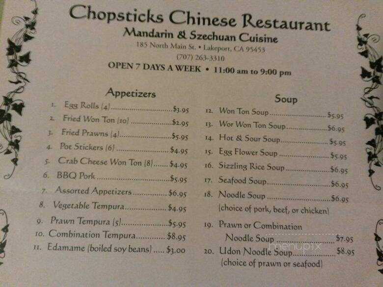Chopsticks - Lakeport, CA menu_pic