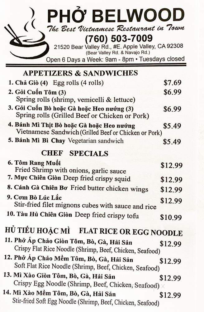 Pho Belwood - Apple Valley, CA menu_pic
