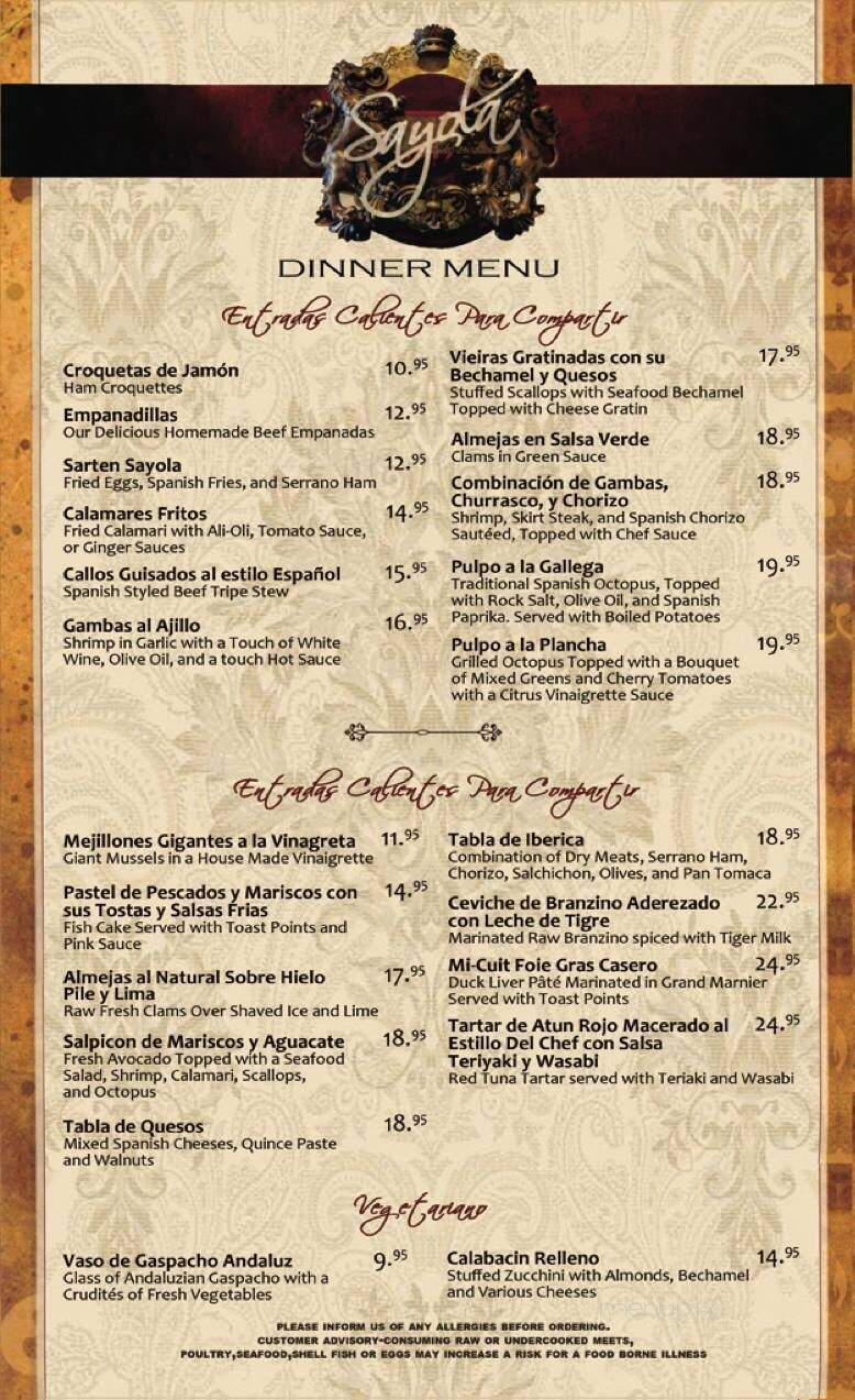 Sayola Restaurant - Montclair, NJ menu_pic