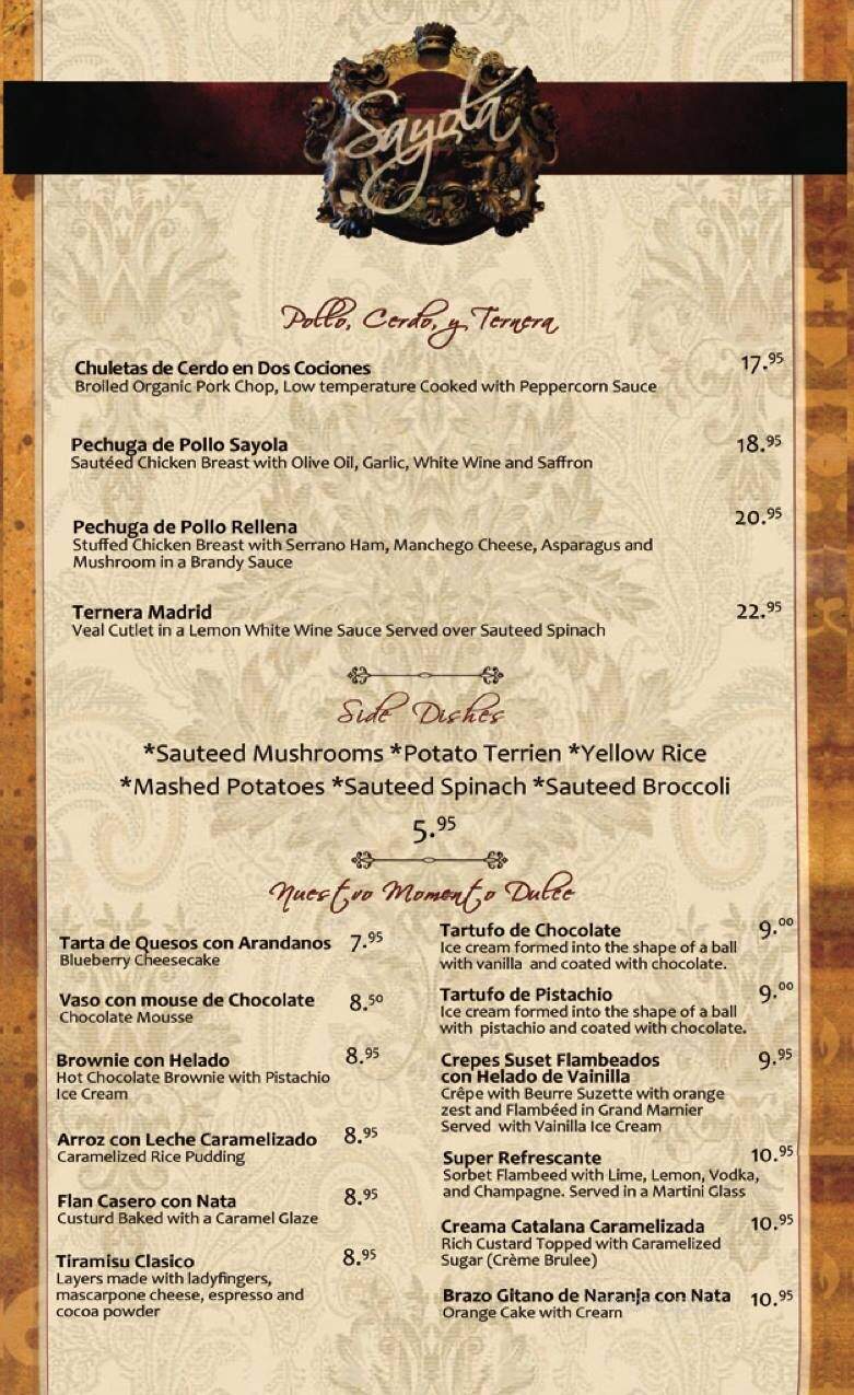 Sayola Restaurant - Montclair, NJ menu_pic