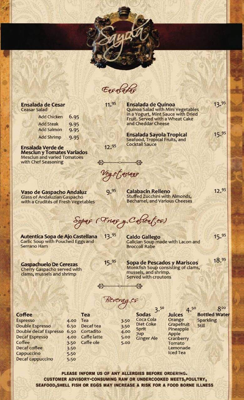 Sayola Restaurant - Montclair, NJ menu_pic