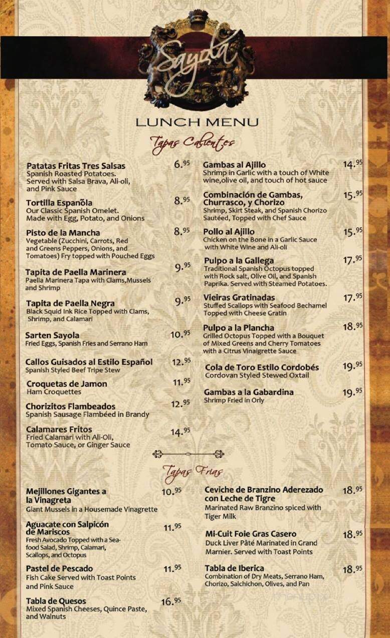 Sayola Restaurant - Montclair, NJ menu_pic