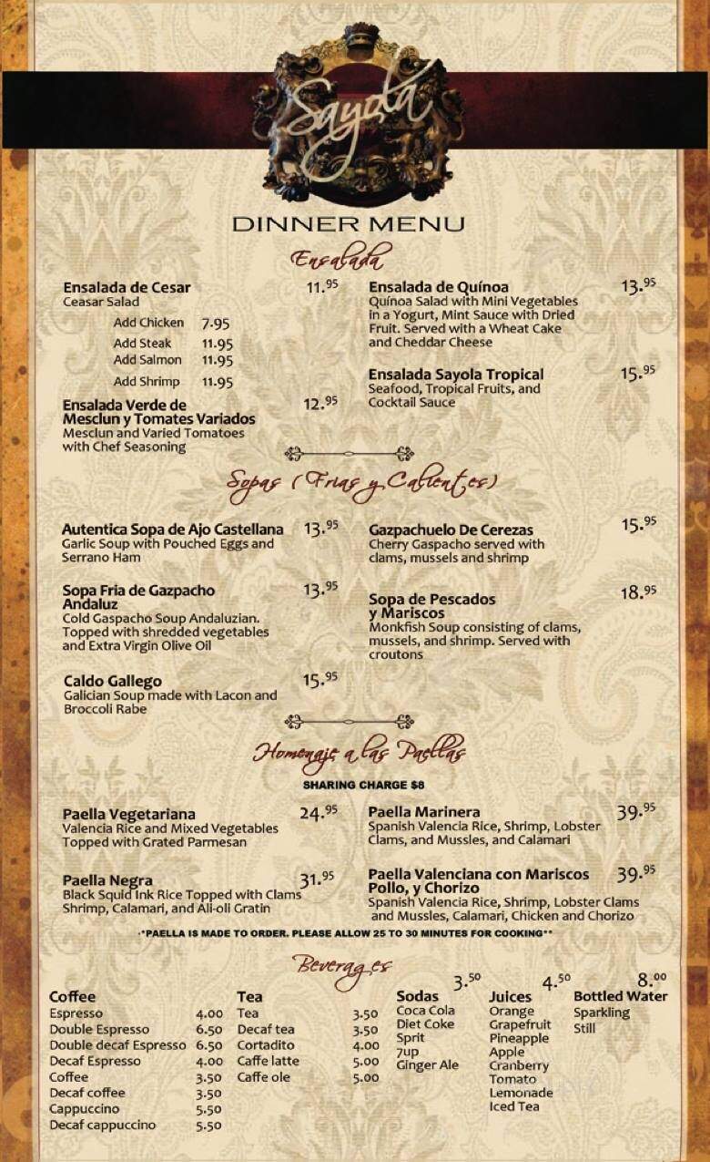 Sayola Restaurant - Montclair, NJ menu_pic