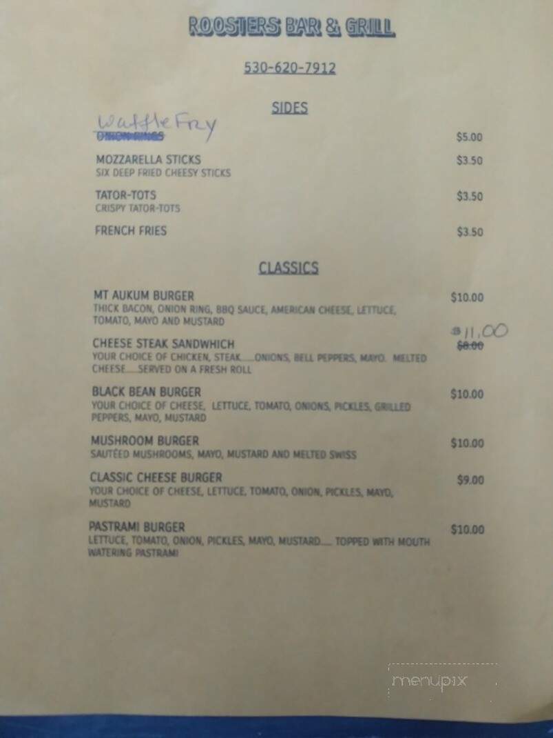 Roosters Bar and Grill - Mount Aukum, CA menu_pic