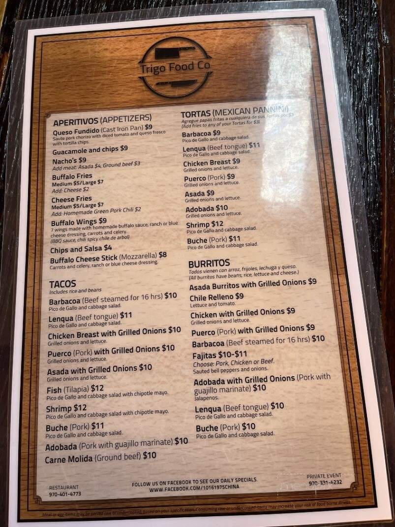 Trigo food - Gypsum, CO menu_pic