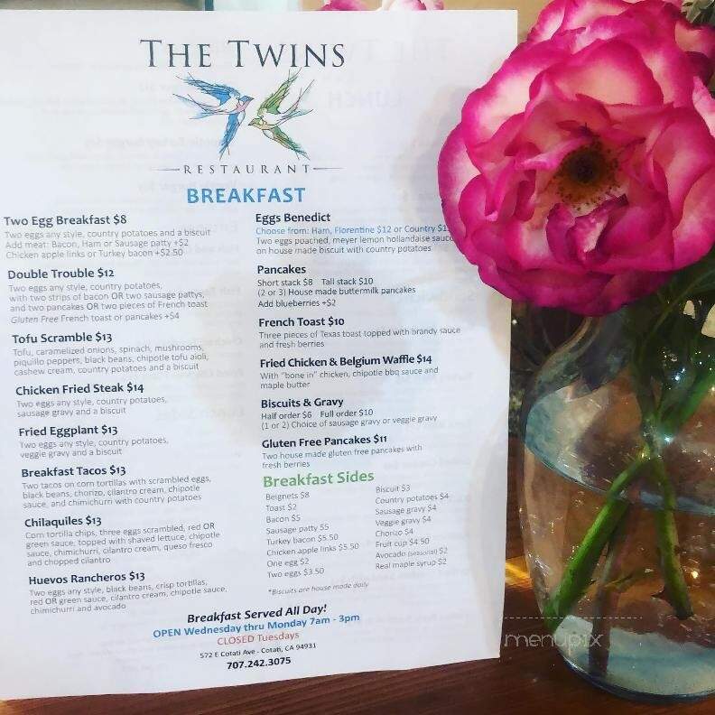 The Twins Restaurant - Cotati, CA menu_pic