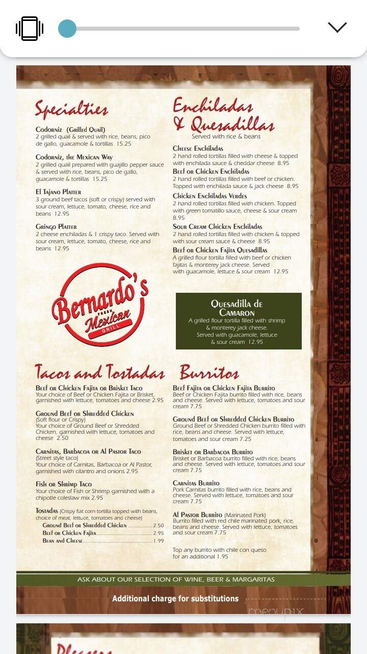Bernardo's Fresh Mexican Grill - Fort Worth, TX menu_pic