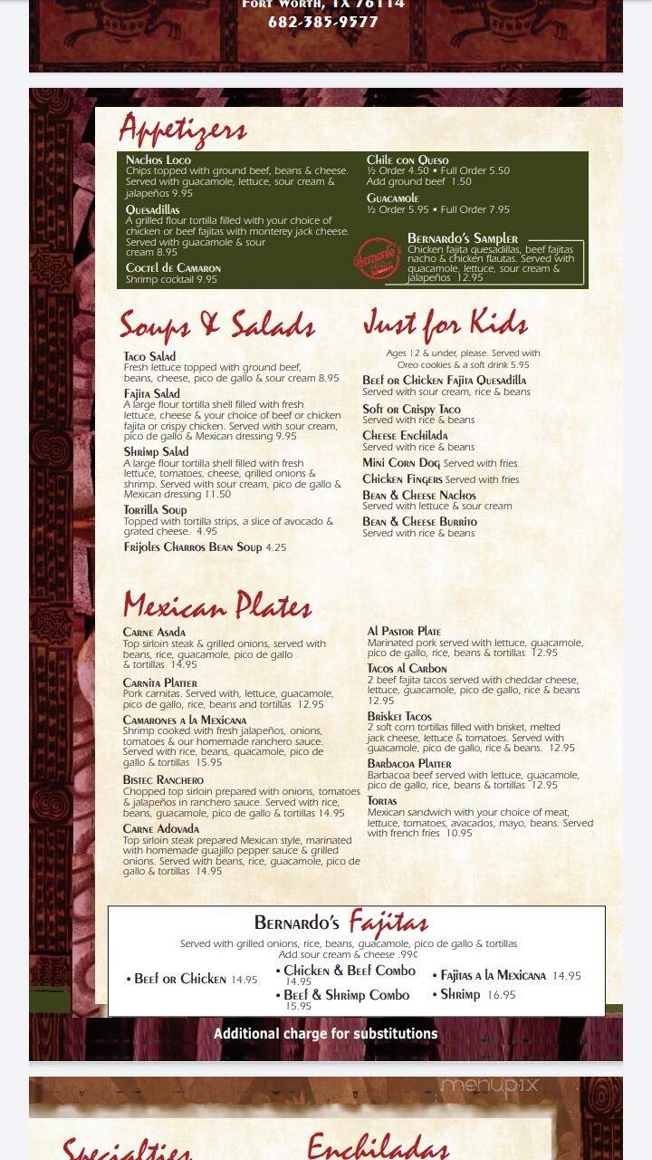 Bernardo's Fresh Mexican Grill - Fort Worth, TX menu_pic