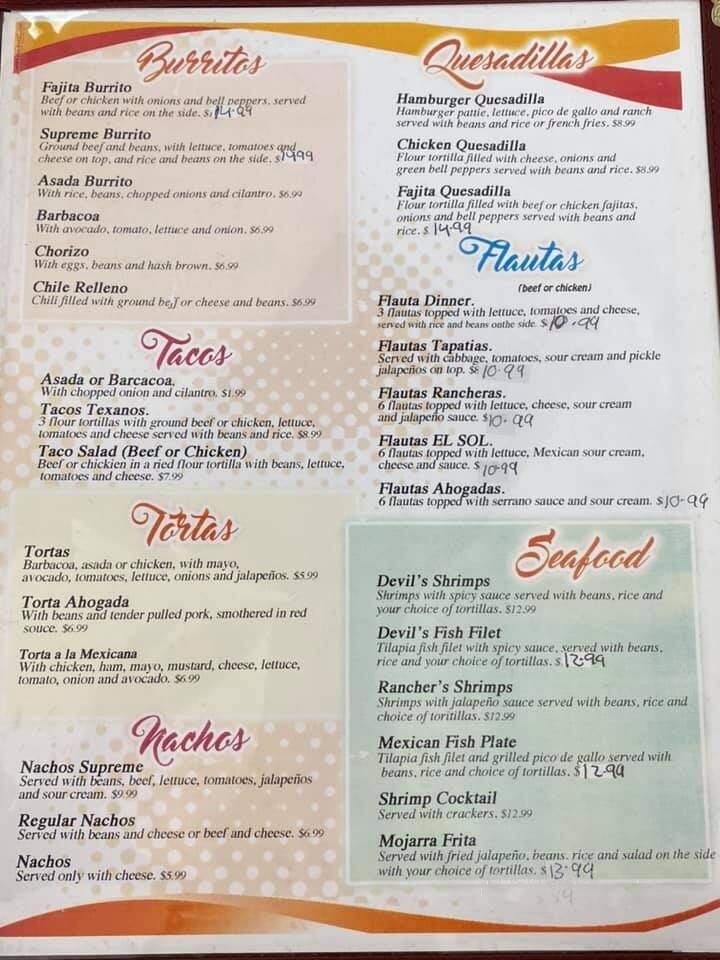 Sol Family Restaurant - Guymon, OK menu_pic