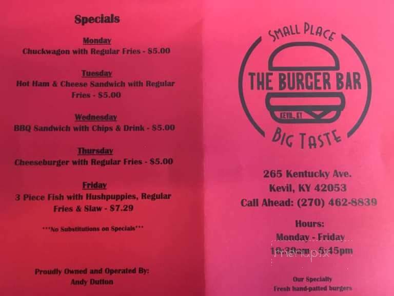 The Burger Bar - Kevil, KY menu_pic
