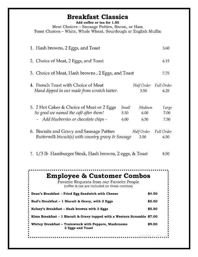 Hot Cakes Cafe & Lodging - Hankinson, ND menu_pic
