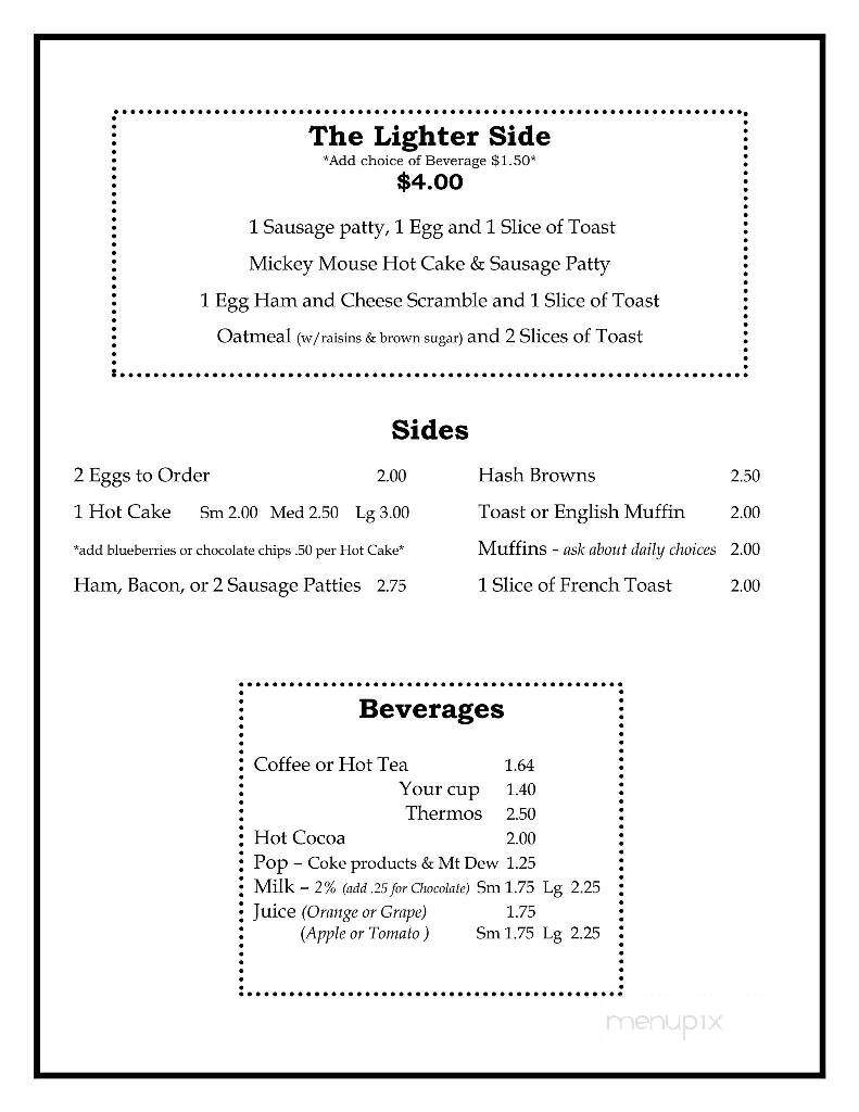 Hot Cakes Cafe & Lodging - Hankinson, ND menu_pic