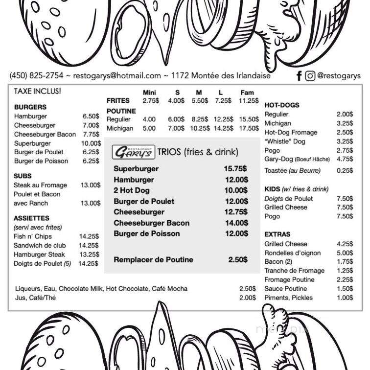 Chez Gary 5 Minutes - Howick, QC menu_pic