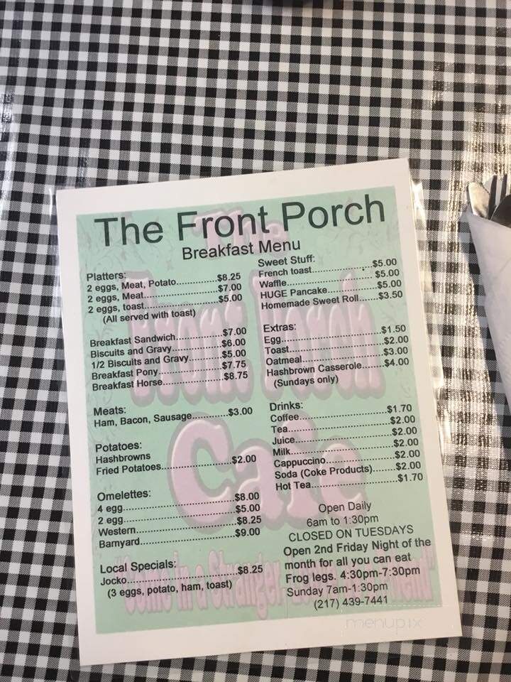 Front Porch Cafe - Modesto, IL menu_pic