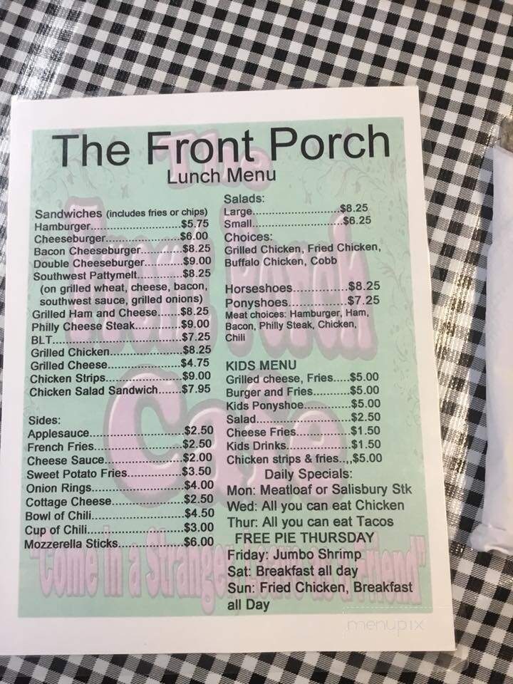 Front Porch Cafe - Modesto, IL menu_pic