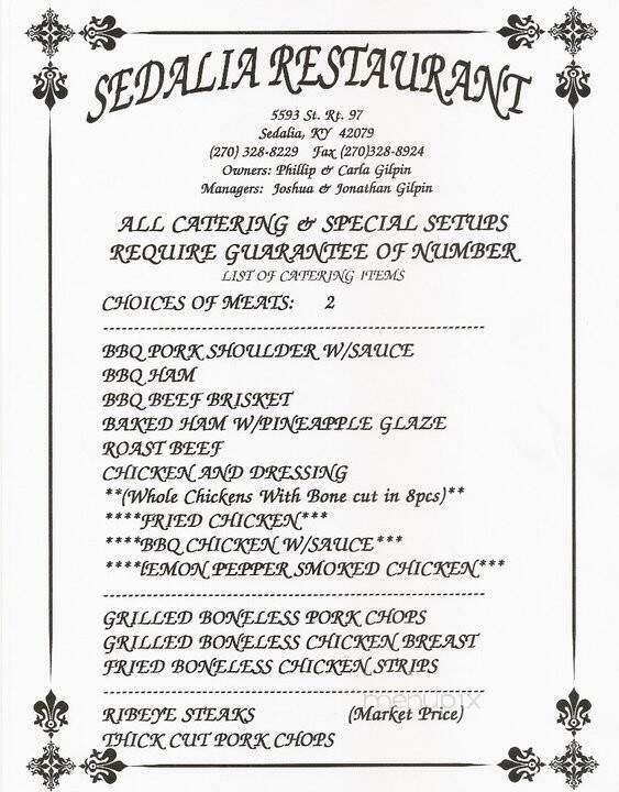 Sedalia Restaurant - Sedalia, KY menu_pic