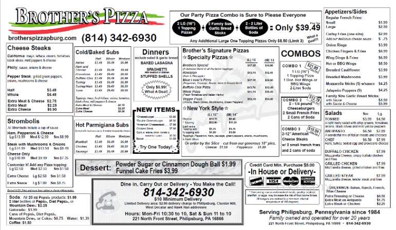 Brother's Pizza - Philipsburg, PA menu_pic