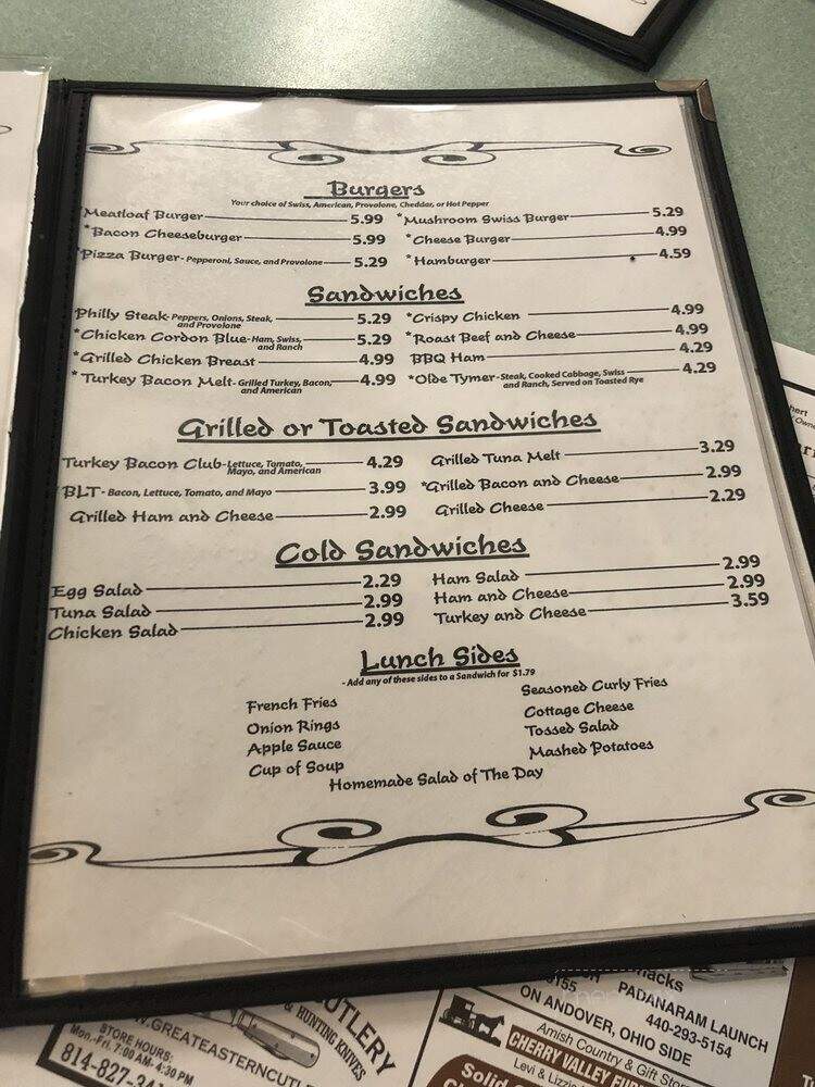Olde Tyme Cafe - Cambridge Springs, PA menu_pic