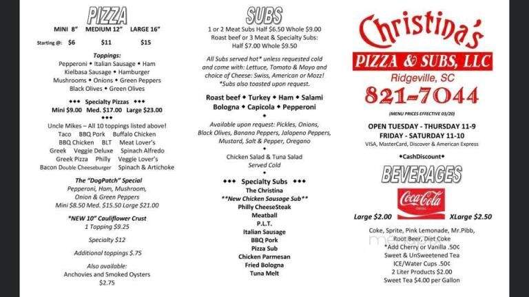 Christina's Pizza & Subs - Ridgeville, SC