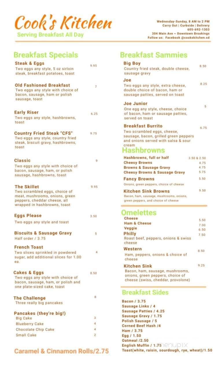 Cook's Kitchen - Brookings, SD menu_pic