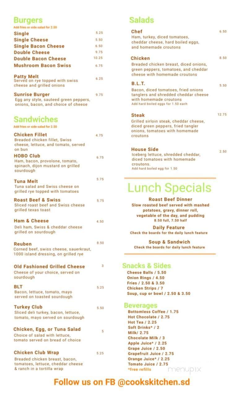 Cook's Kitchen - Brookings, SD menu_pic