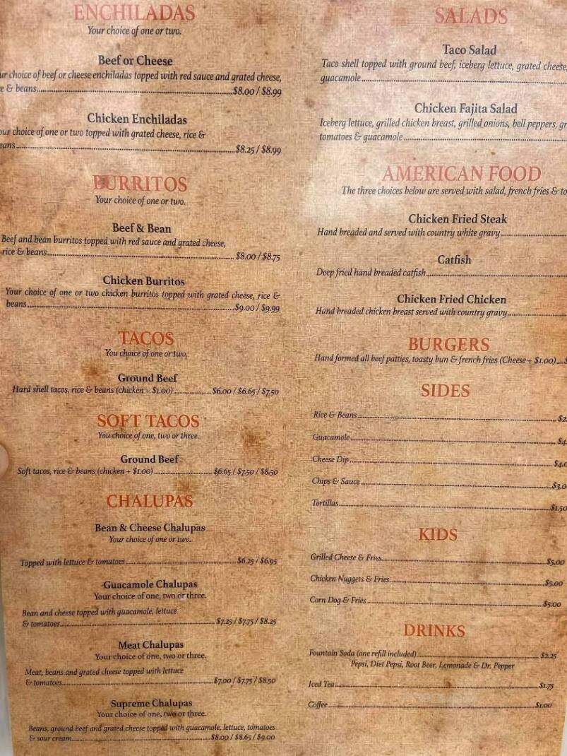 El Sombrero - Shamrock, TX menu_pic