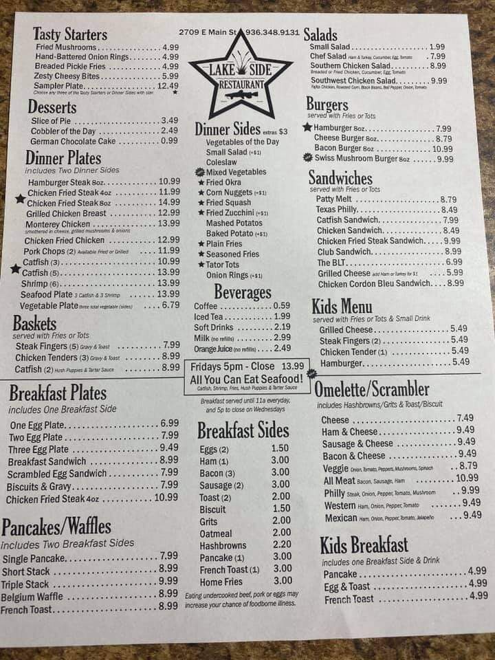 Lakeside Restaurant - Madisonville, TX menu_pic