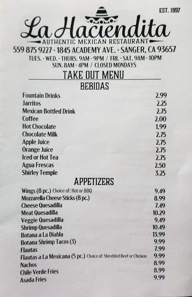 La Haciendita - Sanger, CA menu_pic