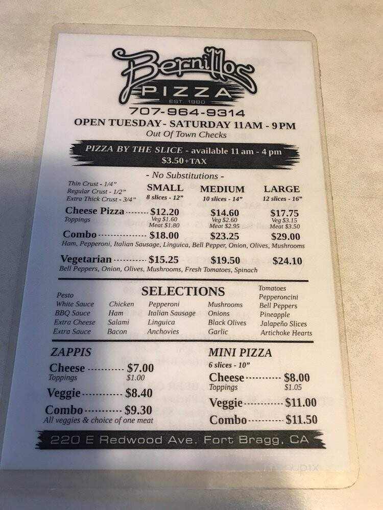 Bernillo's Pizzeria & Subs - Fort Bragg, CA