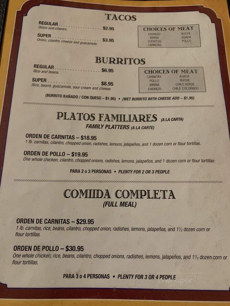 Carnitas Michoacan - Gilroy, CA menu_pic