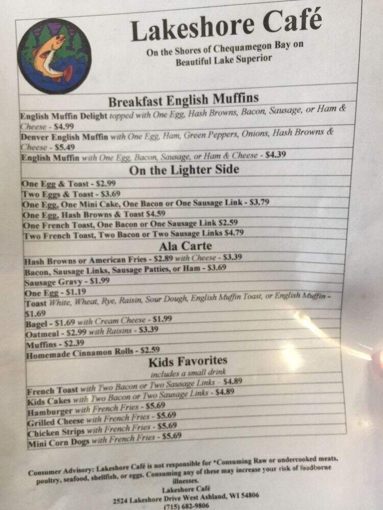 Lakeshore Cafe - Ashland, WI menu_pic