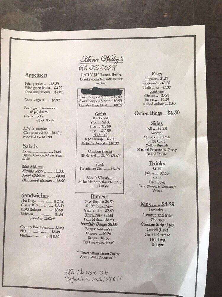 Anna Wesleys Restaurant - Byhalia, MS menu_pic
