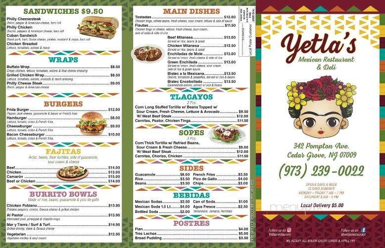 Yetla's Restaurant & Deli - Cedar Grove, NJ menu_pic
