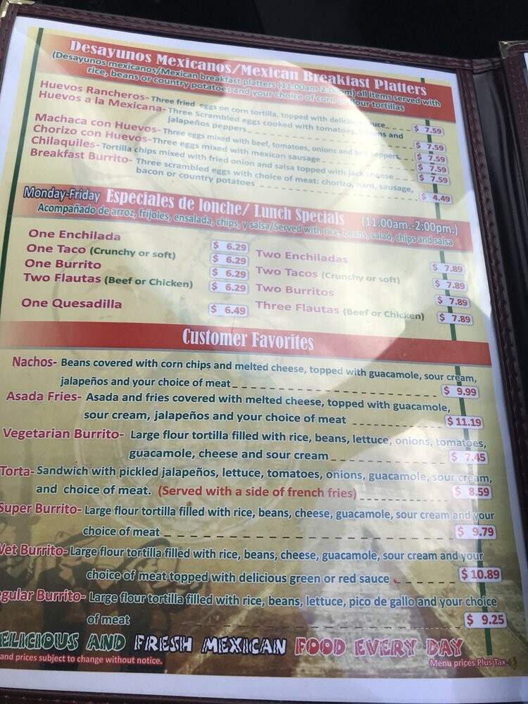 Rosalba's Mexican Restaurant - Ripon, CA menu_pic