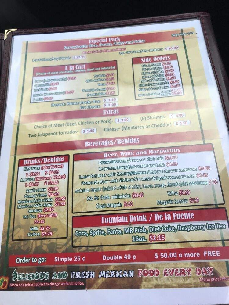 Rosalba's Mexican Restaurant - Ripon, CA menu_pic