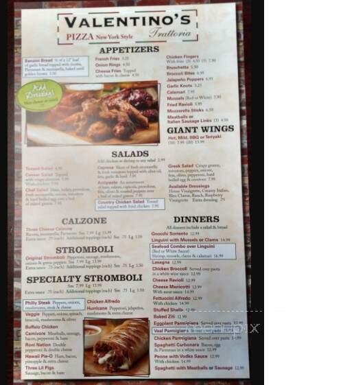 Valentino's Trattoria - Summerville, SC menu_pic