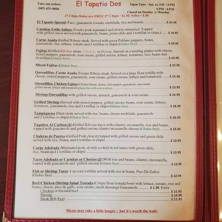 El Tapatio Dos - Sheridan, WY menu_pic