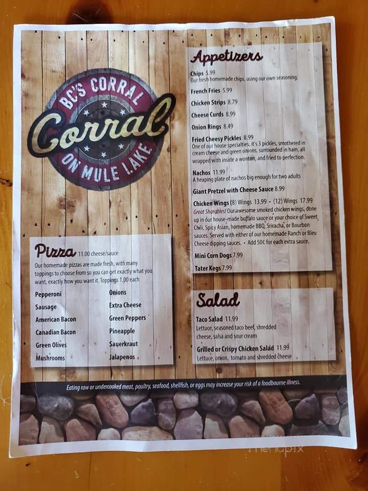 Mule Lake Corral - Longville, MN menu_pic