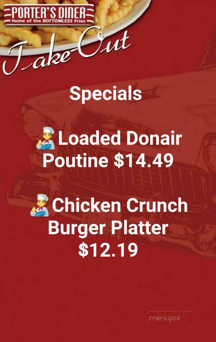 Porter's Diner - Hanwell, NB menu_pic