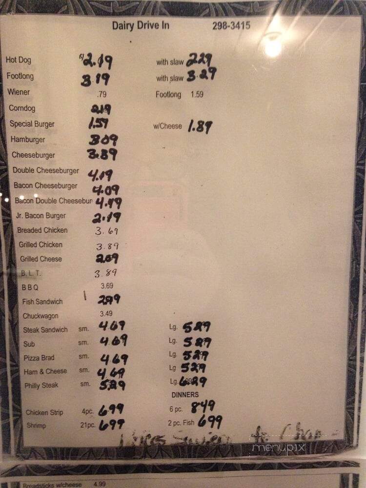 Dairy Drive-In - Inez, KY menu_pic