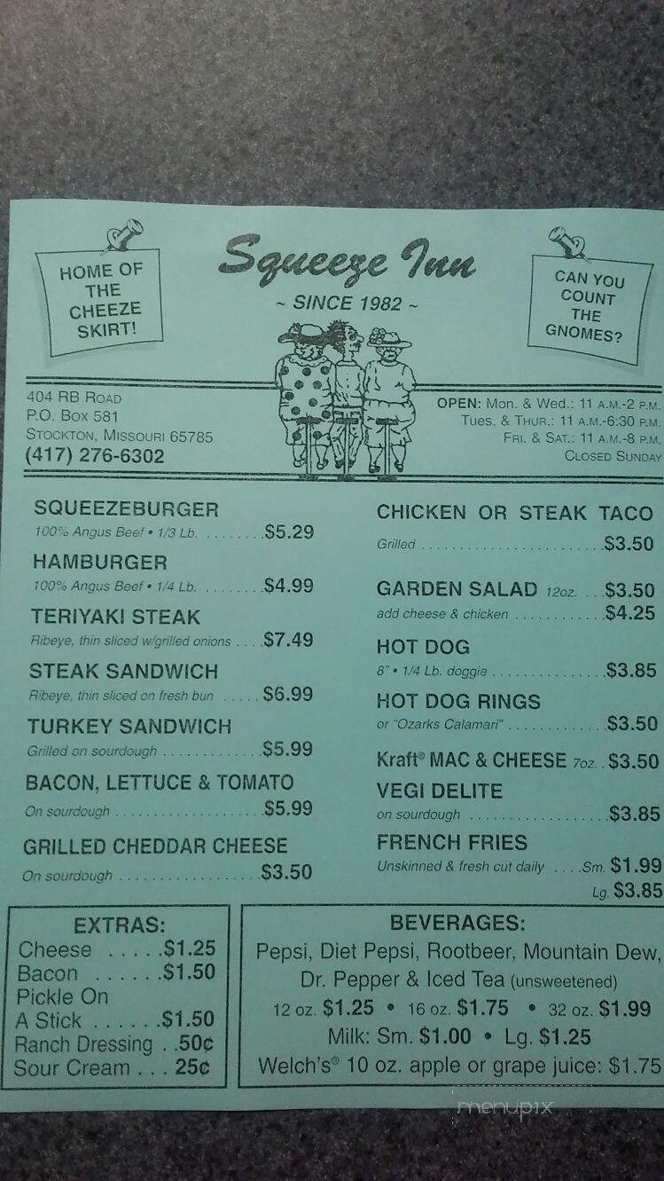 Squeez Inn - Stockton, MO menu_pic