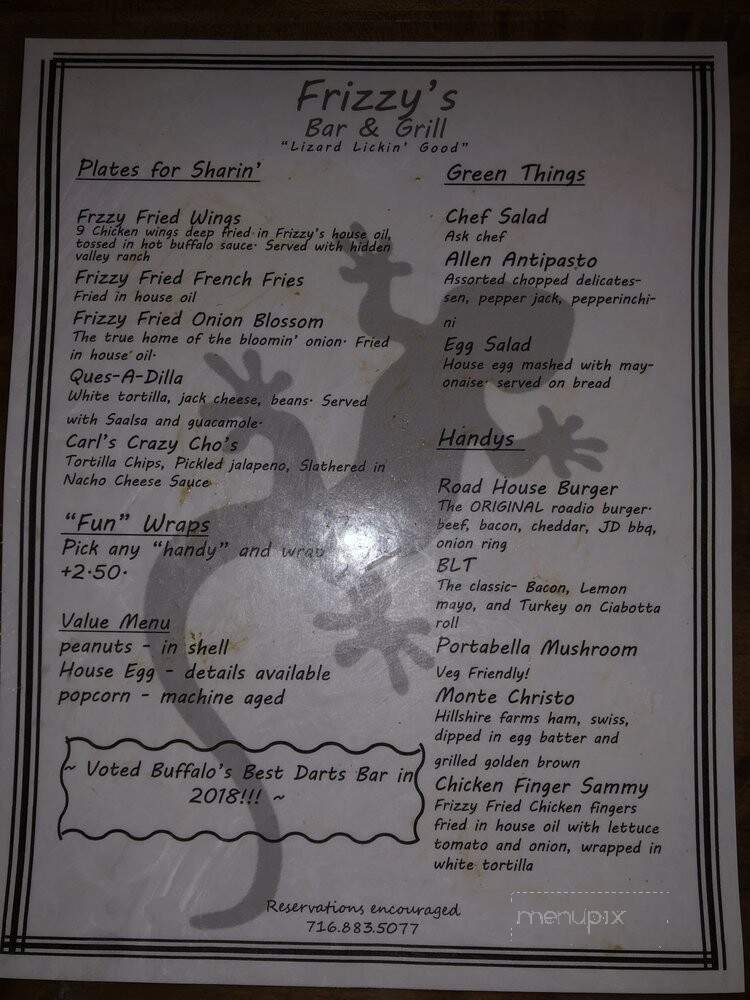 Frizzy's Bar & Grill - Buffalo, NY menu_pic