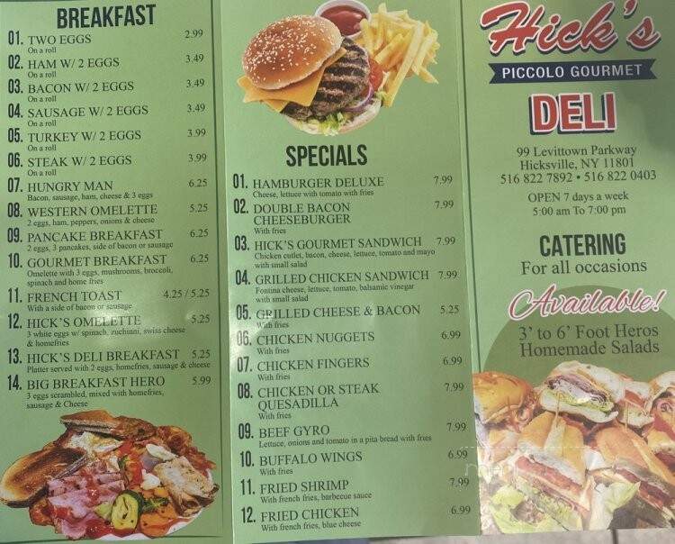 Hick's Deli - Hicksville, NY menu_pic